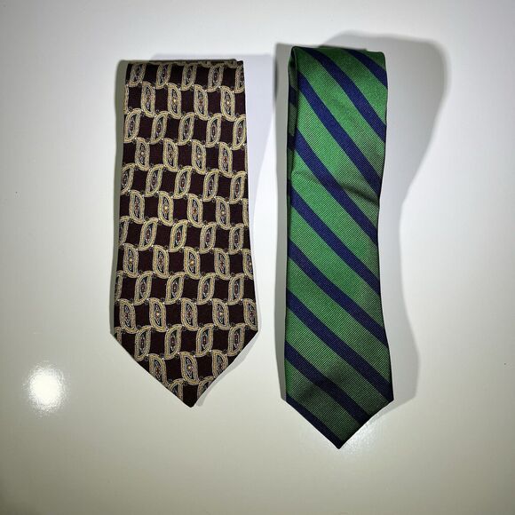 Tommy Hilfiger Lot Of 2 Dual Tone Ties Paisley And Stripe - Picture 1 of 8